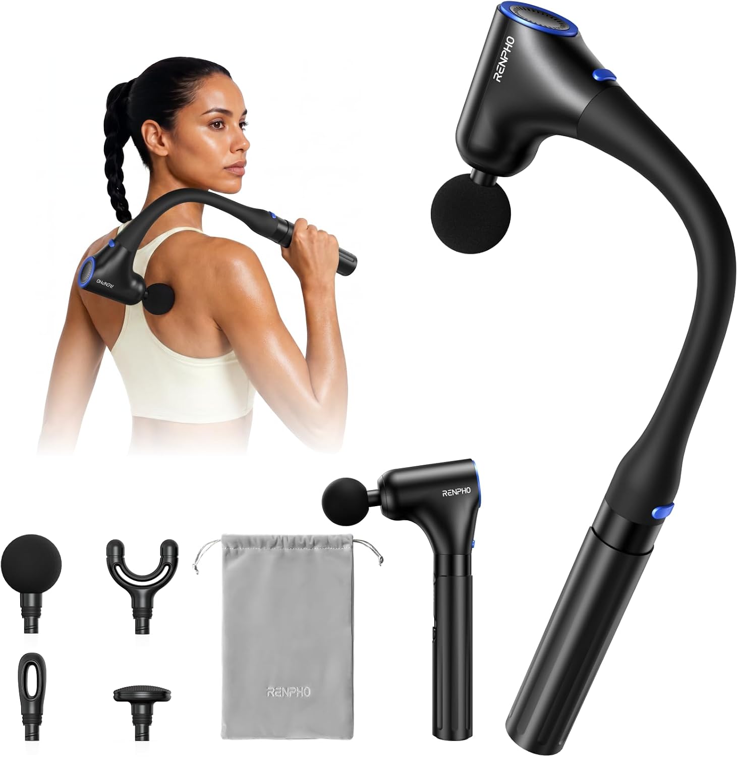 Massage Gun Deep Tissue - 4-in-1 Massage Gun with Extension Handle,